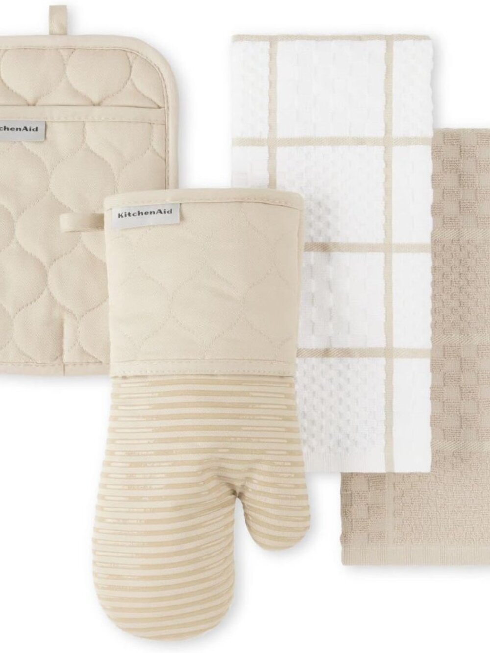 Quilted Cotton Terry Cloth Oven Mitt, Pot Holder, Kitchen Towel 4-Pack Set, Heat